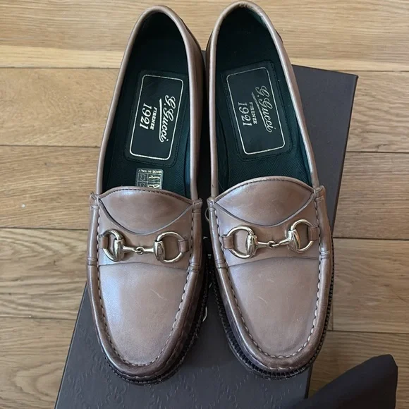 Gucci Tan Leather Loafers with Horsebit Detail